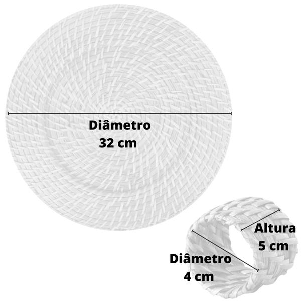 Imagem de Jogo 6 peças Sousplat Redondo e Argolas Para Guardanapos Rattan Claro