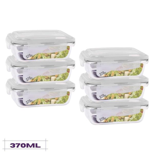 Jogo 6 Potes de Vidro Hermético Marmita Dieta Fit com 370 ml - Diversas Imagem de Jogo 6 Potes de Vidro Hermético Marmita Dieta Fit com 370 ml