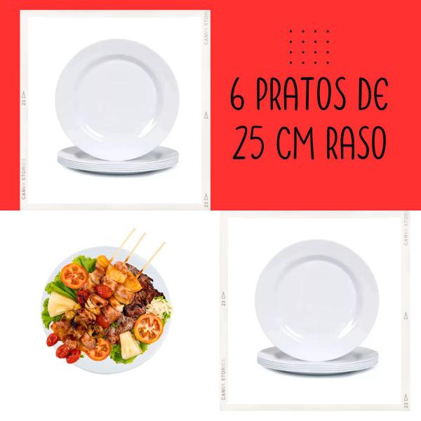 Imagem de Jogo 6 Pratos Branco Raso 25cm Melamina 12 Garfo Facas Inox 