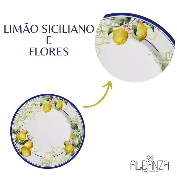 Imagem de Jogo 6 Pratos Raso de Cerâmica Limão e Flores Sorrento Alleanza 29cm 2ª Linha