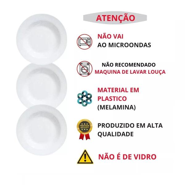 Imagem de Jogo 6 Pratos Raso em Melamina Branco 25cm Refeição Buffet