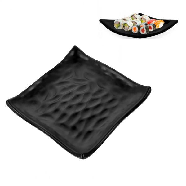 Imagem de Jogo 6 Pratos Raso Sushi Oriental 15cm Japones Preto