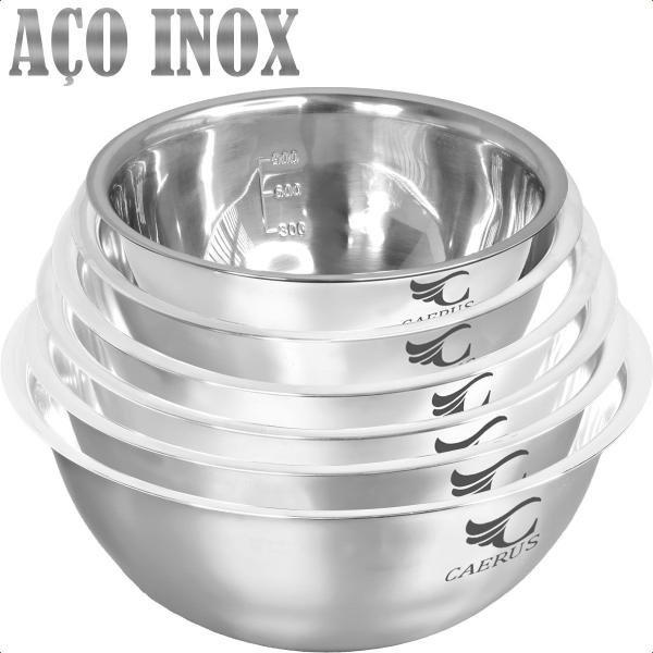 Imagem de Jogo 6 Saladeiras Bacia Tigela Bowl Aço Inox Multifuncional - Caerus