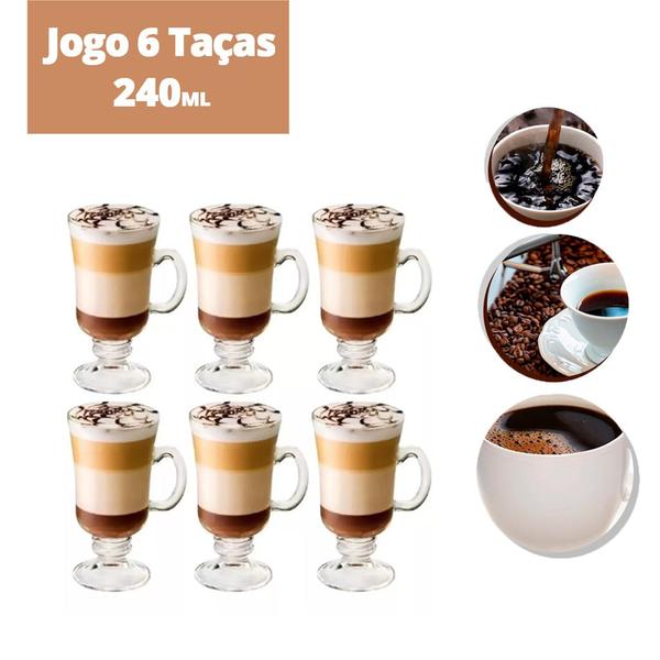 Imagem de Jogo 6 taça caneca café cappuccino milk shake 240ml vidro