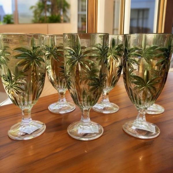 Imagem de Jogo 6 Taças De Cristal Palm Tree Handpaint Bebidas 450ml