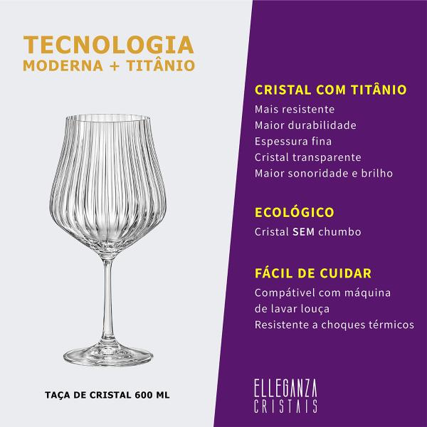 Imagem de Jogo 6 Taças de Cristal Para Vinho Bourgogne ou Gin 600 ml Tulipa Optic Bohemia