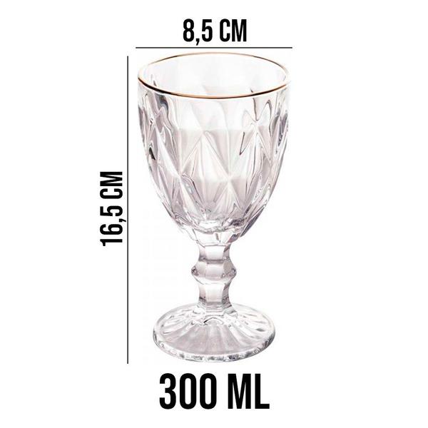 Imagem de Jogo 6 Taças de Vidro com Borda Dourada Diamond Cor Transparente Água 300ml Class Home