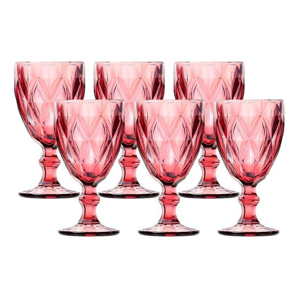 Imagem de Jogo 6 Taças de Vidro Diamond Diamante Rosa Lilás 300ml Água Class Home