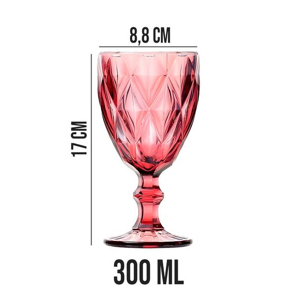 Imagem de Jogo 6 Taças de Vidro Diamond Diamante Rosa Lilás 300ml Água Lyor