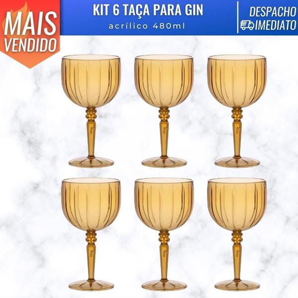 Imagem de Jogo 6 Taças Para Gin Liv 480ml Drinks Acrílico Amber Resistente Paramount