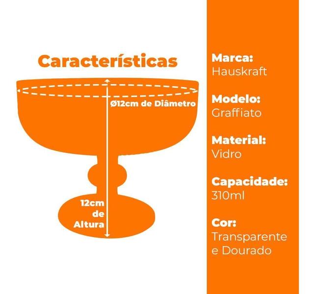 Imagem de Jogo 6 Taças Sobremesa Graffiato Vidro 310ml Borda Dourada Hauskraft