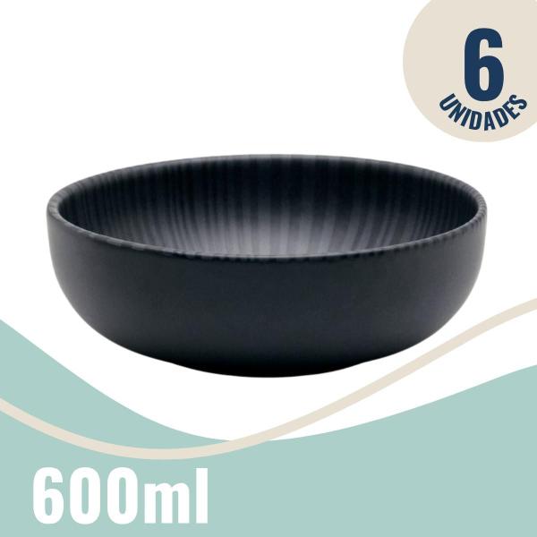 Jogo 6 Tigelas Bowl Cumbuca 600ml Flat Onix 600ml Oxford - Tigela