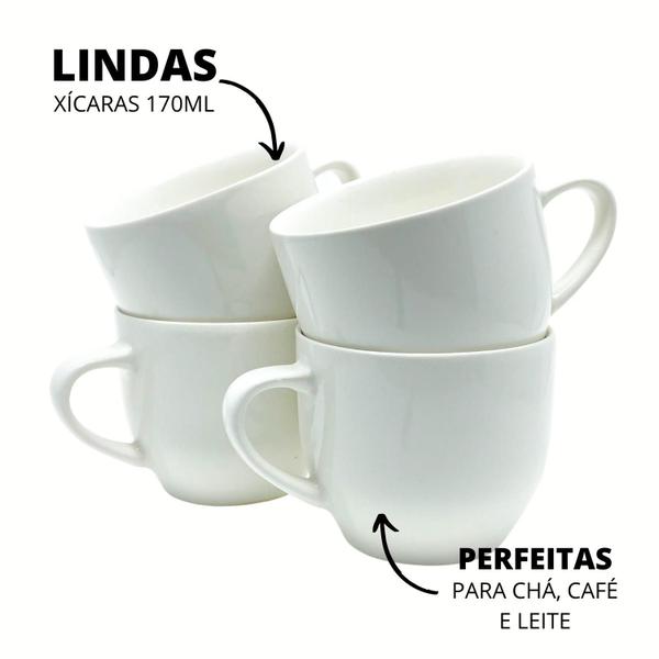 Imagem de Jogo 6 Xícara Chá Café 170ml Branca em Porcelana