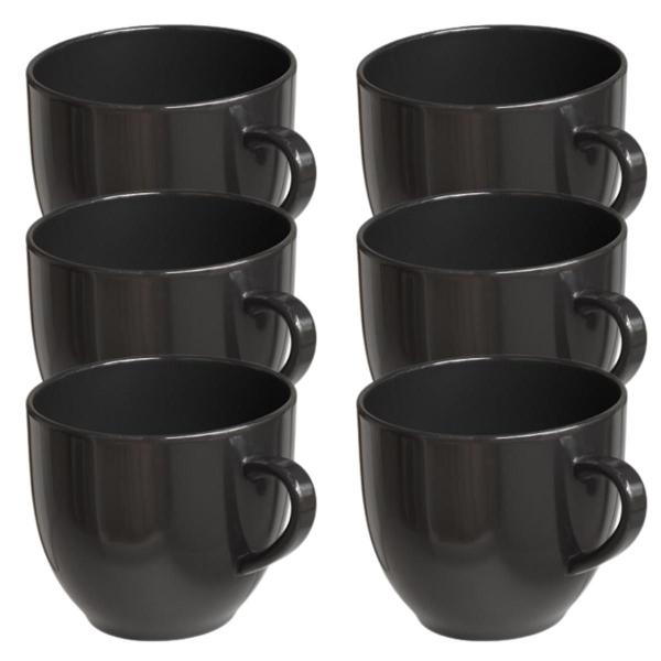 Jogo 6 Xícara Chá Café 170ml Preta em Porcelana - Mundo da Porcelana