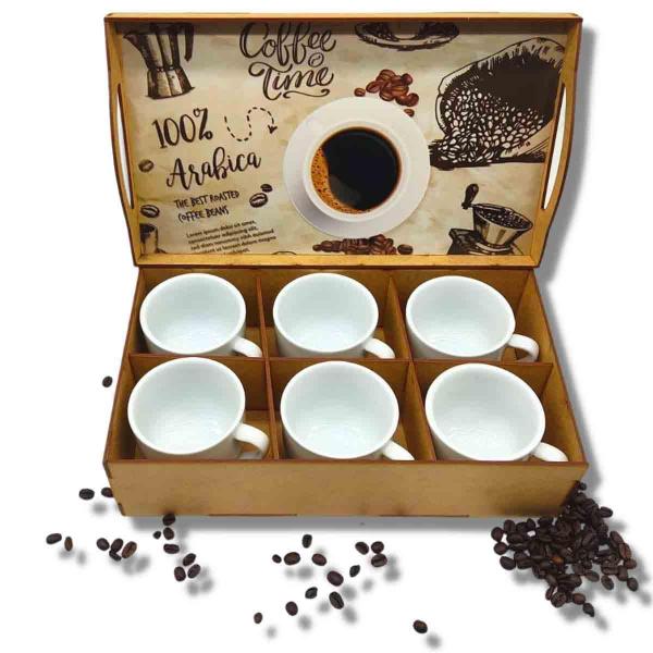 Jogo 6 Xicaras 170Ml Porcelana Café Chá Caixa Mdf Branca - Jpl Imagem de Jogo 6 Xicaras 170Ml Porcelana Café Chá Caixa Mdf Branca