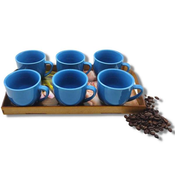 Imagem de Jogo 6 Xicaras 170Ml Porcelana Para Café Chá Caixa Mdf ul