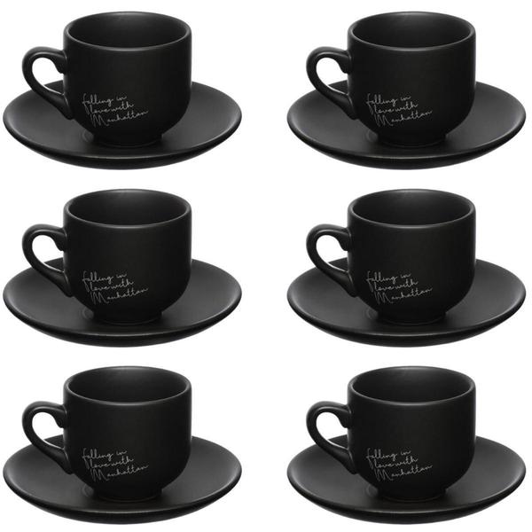 Imagem de Jogo 6 Xícaras 90ml Café Porcelana Preto Manhattan Hauskraft