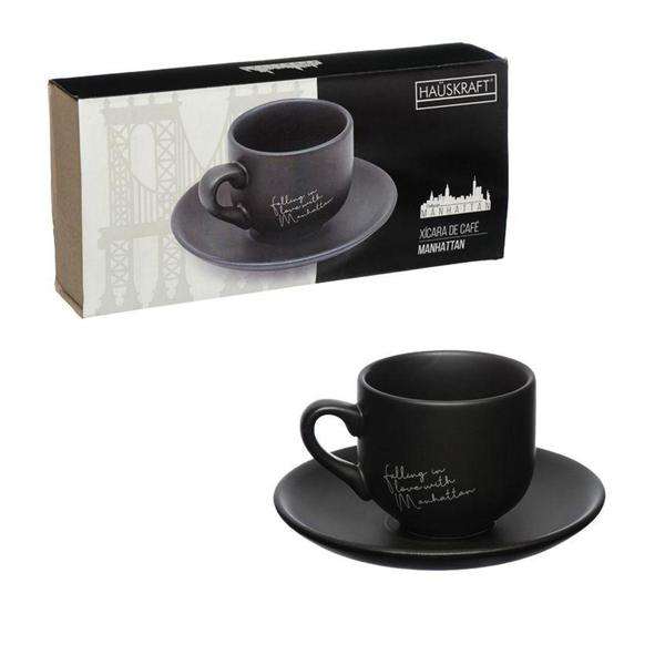 Imagem de Jogo 6 Xícaras 90ml Café Porcelana Preto Manhattan Hauskraft