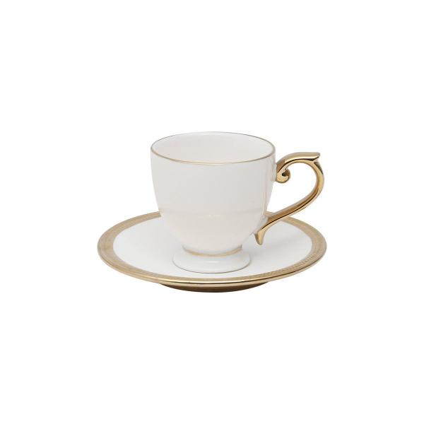Jogo 6 xícaras 90ml para café de porcelana branca e dourado com pires Paddy Wolff -18055 Imagem de Jogo 6 xícaras 90ml para café de porcelana branca e dourado com pires Paddy Wolff -18055