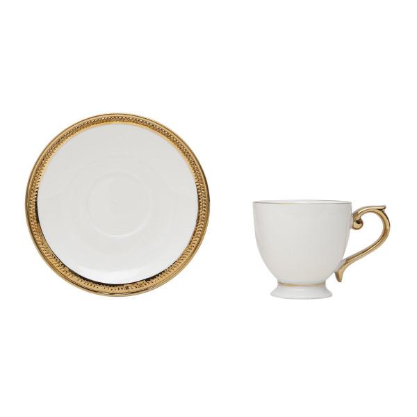 Jogo 6 xícaras 90ml para café de porcelana branca e dourado com pires Paddy Wolff -18055 Imagem de Jogo 6 xícaras 90ml para café de porcelana branca e dourado com pires Paddy Wolff -18055
