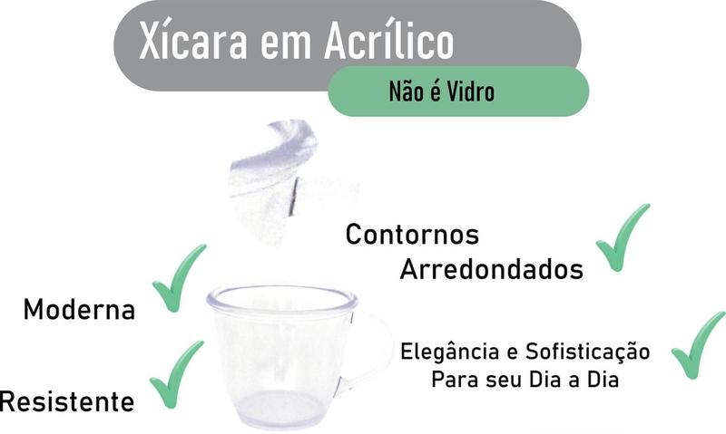 Imagem de Jogo 6 Xícaras Acrílicas Transparente Grande 180 Ml Chá Café