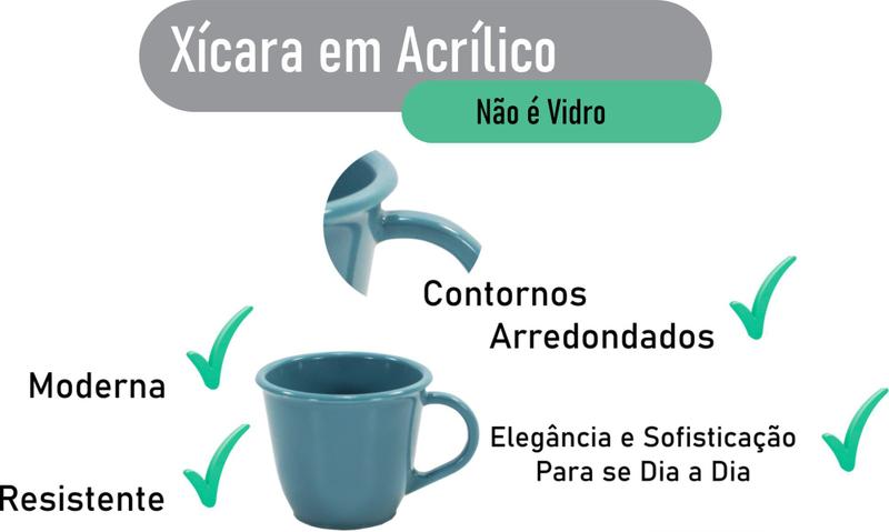 Imagem de Jogo 6 Xícaras Café 85 Ml Com Pires Acrílica Azul