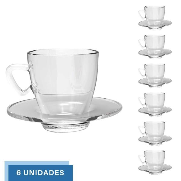 Imagem de Jogo 6 Xícaras Café C/ Pires 220mL Transparente Mesa Posta