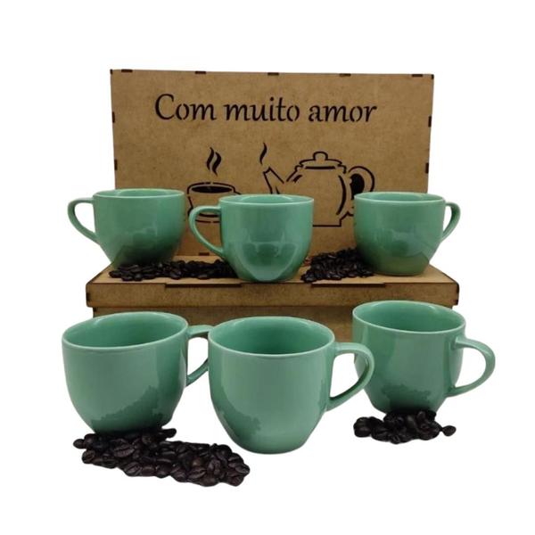 Imagem de Jogo 6 Xicaras Café Chá Porcelana 170ml Com Caixa em Mdf