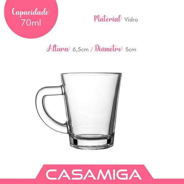 Imagem de Jogo 6 Xícaras Café Vidro Casual 70ml Class Home