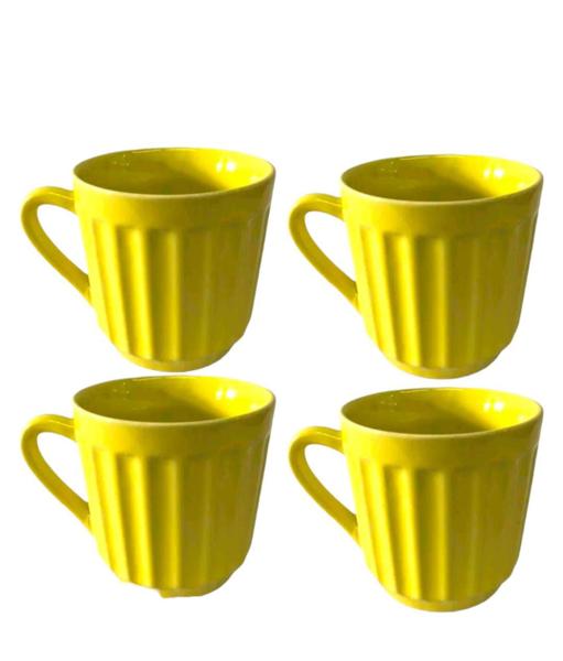 Imagem de Jogo 6 Xícaras Canecas Caneladas 150 Ml Amarela Porcelana Café Chá