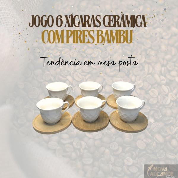 Imagem de Jogo 6 Xícaras De Café Chá Cerâmica Com Pires Cantinho Café- Hueso 90ml