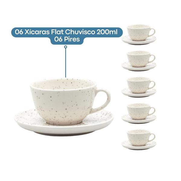 Imagem de Jogo 6 Xícaras De Café Porcelana Oxford Flat Chuvisco 200ml Kit Completo