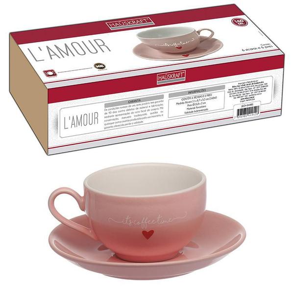 Imagem de Jogo 6 Xicaras De Cha Cafe Rosa Coracao Hauskraft 160Ml