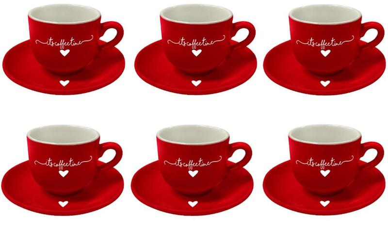 Jogo 6 Xícaras Vermelha Coração Porcelana Hauskraft 90Ml Imagem de Jogo 6 Xícaras Vermelha Coração Porcelana Hauskraft 90Ml
