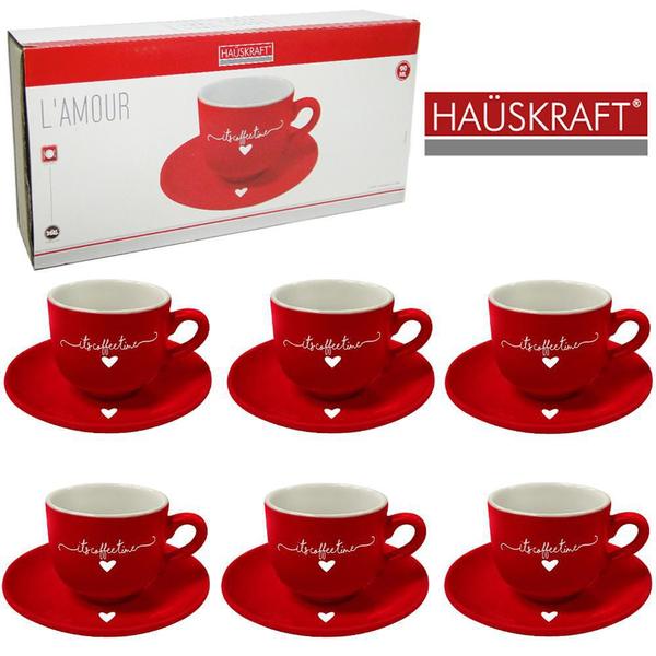 Jogo 6 Xícaras Vermelha Coração Porcelana Hauskraft 90Ml Imagem de Jogo 6 Xícaras Vermelha Coração Porcelana Hauskraft 90Ml