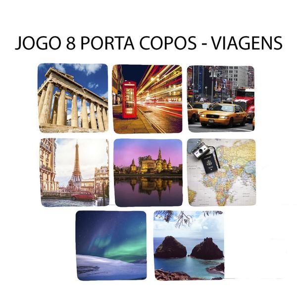 Imagem de Jogo 8 Bolacha de Chopp Neoprene Paris Mapas Viagens Quadrado