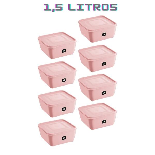 Imagem de Jogo 8 Potes Rosa Quadrado 1,5L Linha Gourmet Marmita