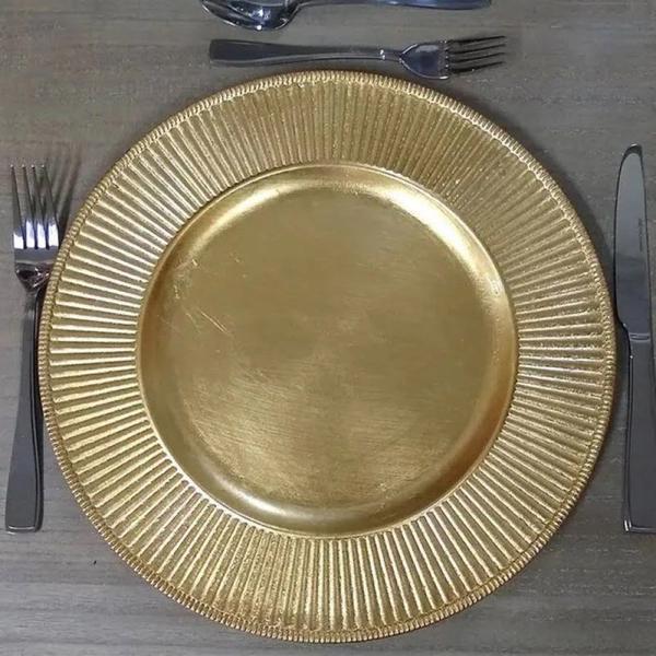 Imagem de Jogo 8 Sousplat de Mesa Redondo Primer Dourado Plástico Lyor 33cm