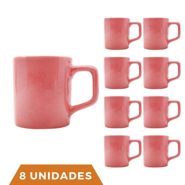 Imagem de Jogo 8 Xícaras Café 80mL Cerâmica Rosa Mesa Posta