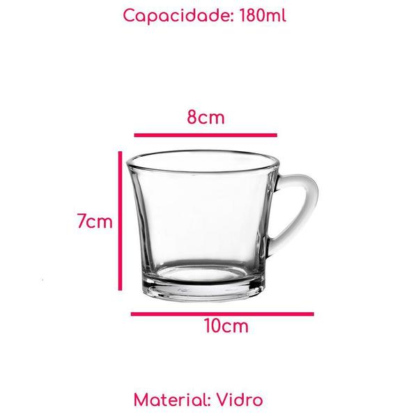 Imagem de Jogo 8 Xícaras Café Chá Vidro Vintage 180Ml Transparente