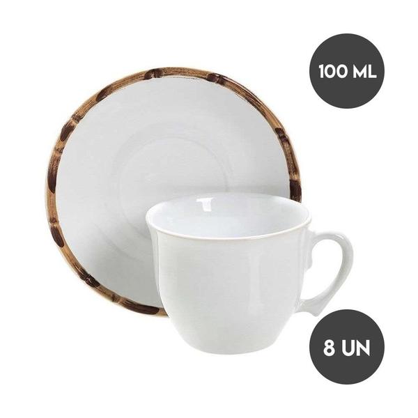 Imagem de Jogo 8 Xícaras de Café com Pires 100ml Bambu 1ª Linha Scalla