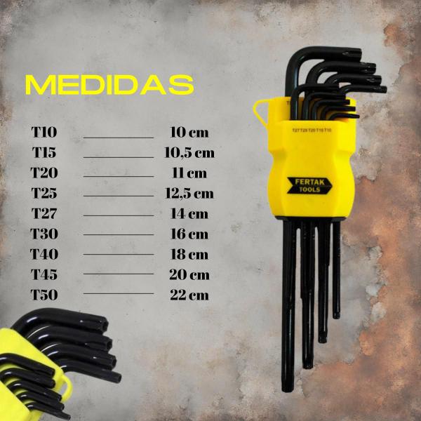 Imagem de Jogo 9 Peças Chave Torque Torx L Longa CRV Suporte T10 - T50