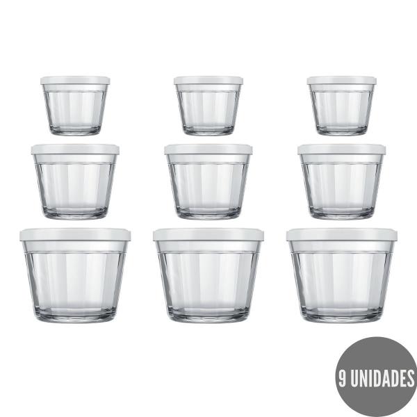 Imagem de Jogo 9 Potes 600ml, 350ml e 150ml Papinha Vidro Americano