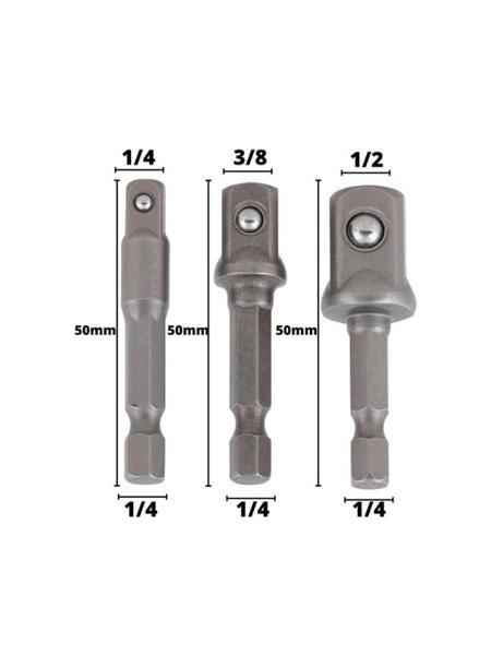 Imagem de Jogo Adaptador Soquete Furadeira Parafusadeira 1/4 3/8 1/2 3peças