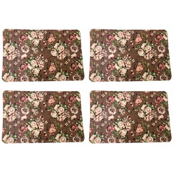 Imagem de Jogo Americano Retangular 4Pçs Em Pvc 43X28Cm Marrom Floral