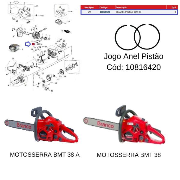 Imagem de Jogo Anel Do Pistão Para Motosserra BMT 38 A Branco 10816420