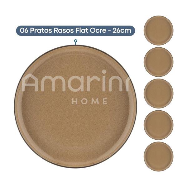 Imagem de Jogo Aparelho De Jantar Oxford Pratos Rasos 26cm 06 Peças Flat Ocre Carâmica