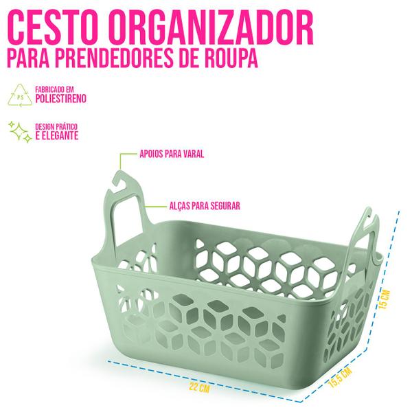 Imagem de Jogo Balde 8.5 L + Porta Predendor/Pregador + Cesto Organizador Multiúso + Cesto/Bacia 14 L Lavanderia Limpeza