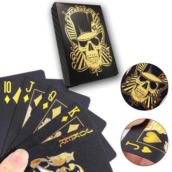 Imagem de Jogo Baralho Preto Black e Dourado Cartas Estampa Caveira Design Moderno Gold Luxo Presentes Sofisticado Deck Com 54 Cartas Colecionador Mágica