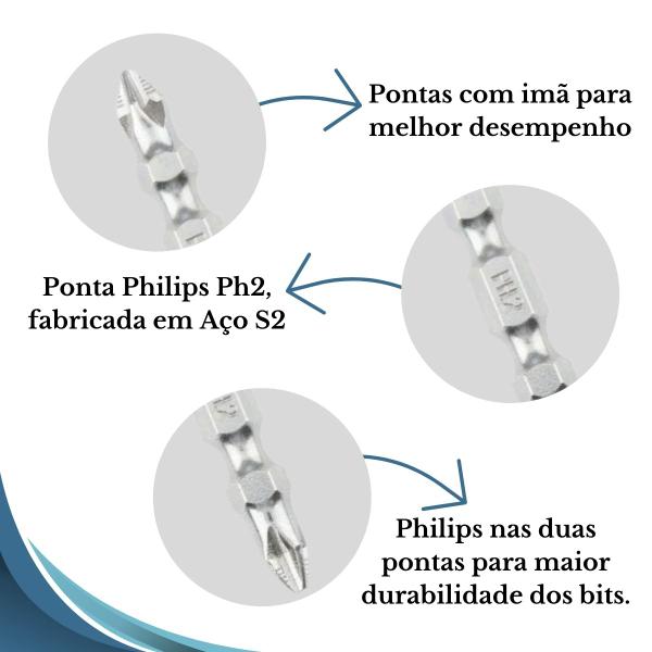 Imagem de Jogo Bits Para Parafusadeira Magnético Ph2 Duplo Gross 10pcs Aço S2 Ponta Philips Ponteira Com Imã Encaixe 1/4 1120955